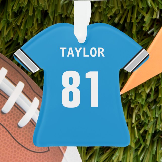 Football Blue Silver & Black Jersey Personalisiert Ornament (Von Creator hochgeladen)