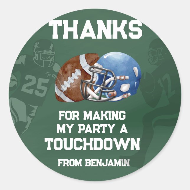 Football Boy Geburtstagsparty Gunst Runder Aufkleber (Vorderseite)