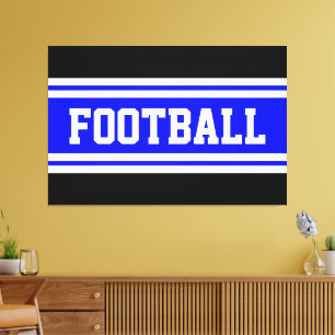 FOOTBALL Bright Blue Schwarz-weiß Racing Streifen Leinwanddruck