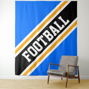 FOOTBALL Bright Blue Yellow Black Slant Streifen Wandteppich