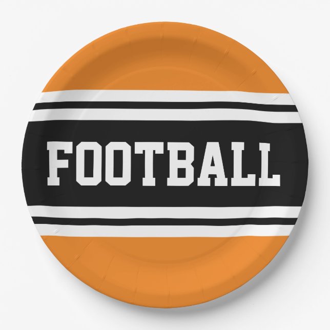 FOOTBALL Bright Orange Schwarz-weiß Racing Streife Pappteller (Vorderseite)