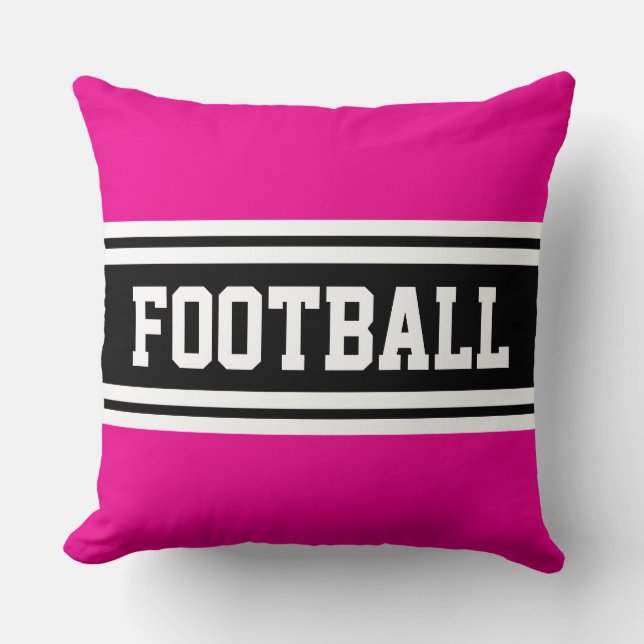 FOOTBALL Bright Pink Schwarz-weiß Racing Streifen Kissen (Vorderseite)
