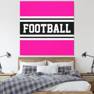 FOOTBALL Bright Pink Schwarz-weiß Racing Streifen Leinwanddruck