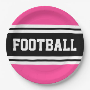 FOOTBALL Bright Pink Schwarz-weiß Racing Streifen Pappteller