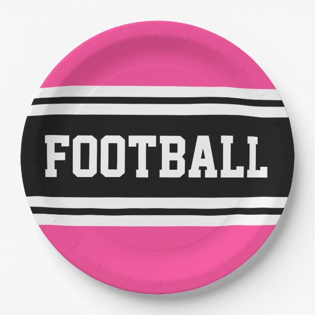 FOOTBALL Bright Pink Schwarz-weiß Racing Streifen Pappteller (Vorderseite)