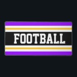 FOOTBALL Bright PurpleBlack Yellow Racing Streifen Schreibtischunterlage<br><div class="desc">Dieses farbenfrohe,  sportliche Design zeichnet sich durch einen athletischen FOOTBALL-Text in einem breiten,  mittleren schwarzen Streifen aus,  der mit goldgelben,  weißen und lebhaften lila Rennstreifen verbunden ist. Die Farben und Texte in diesem Design können personalisiert sein.</div>