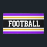 FOOTBALL Bright PurpleBlack Yellow Racing Streifen Schreibtischunterlage<br><div class="desc">Dieses farbenfrohe, sportliche Design zeichnet sich durch einen athletischen FOOTBALL-Text in einem breiten, mittleren schwarzen Streifen aus, der mit goldgelben, weißen und lebhaften lila Rennstreifen verbunden ist. Die Farben und Texte in diesem Design können personalisiert sein.</div>