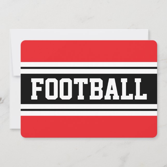 FOOTBALL Bright Red Black White Racing Stripes Einladung (Vorderseite)