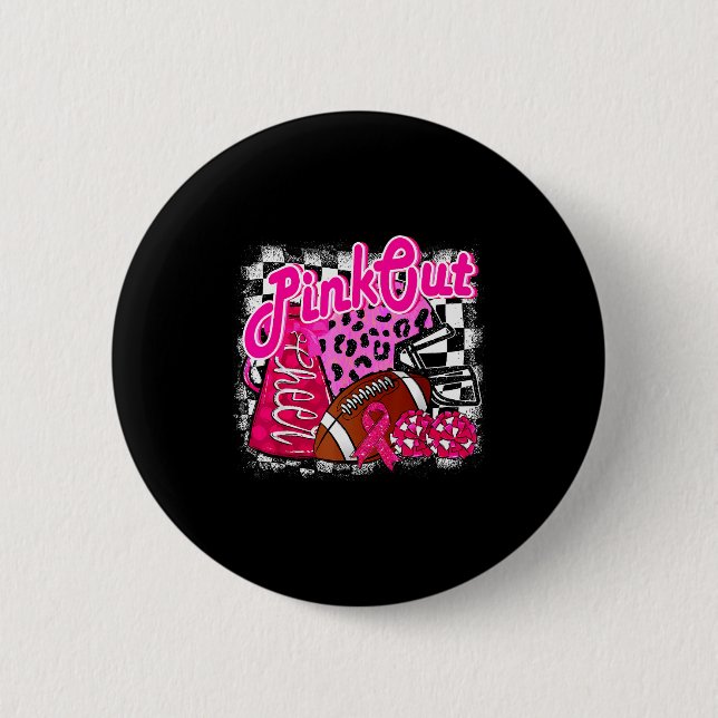 Football Checkered Nk Out Breast Cancer Cheer Mom  Button (Vorderseite)