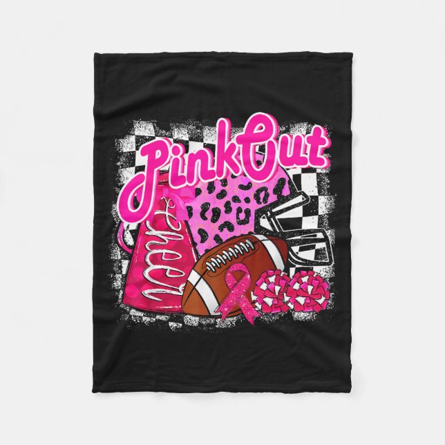 Football Checkered Nk Out Breast Cancer Cheer Mom  Fleecedecke (Vorderseite)