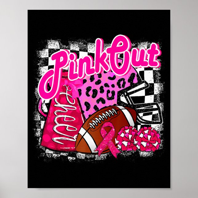 Football Checkered Nk Out Breast Cancer Cheer Mom  Poster (Vorne)