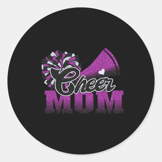 Football Cheer Mama Lila Black Pom Leopard Runder Aufkleber (Vorderseite)
