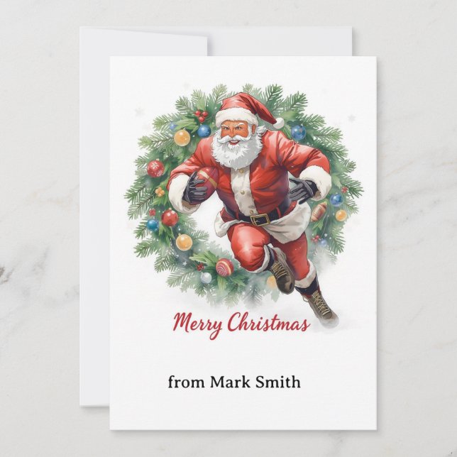 Football Christmas with Santa Claus Feiertagskarte (Vorderseite)