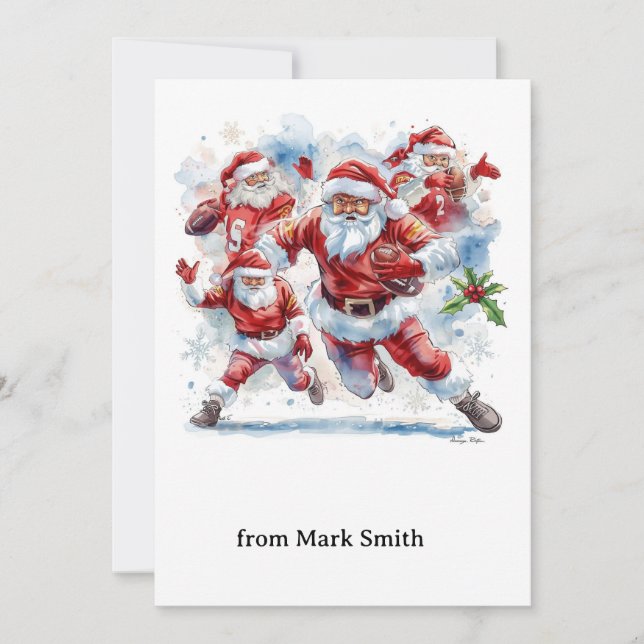 Football Christmas with Santa Claus Feiertagskarte (Vorderseite)