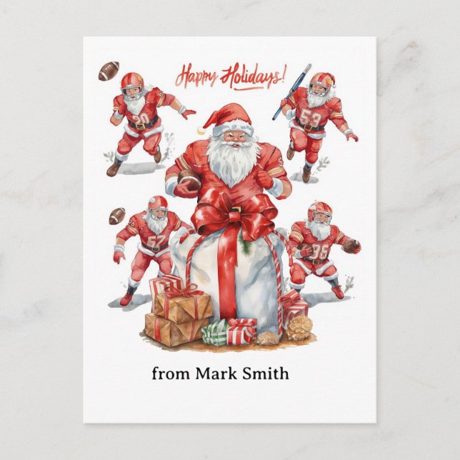 Football Christmas with Santa Claus Feiertagspostkarte (Vorderseite)