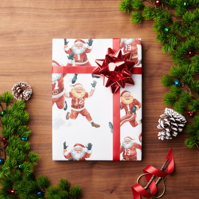 Football Christmas with Santa Claus Geschenkpapier (Feiertagsgeschenk)