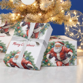 Football Christmas with Santa Claus Geschenkpapier