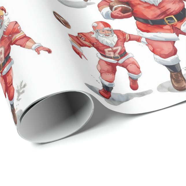 Football Christmas with Santa Claus Geschenkpapier (Rolleneckpunkt)