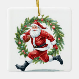 Football Christmas with Santa Claus Keramikornament