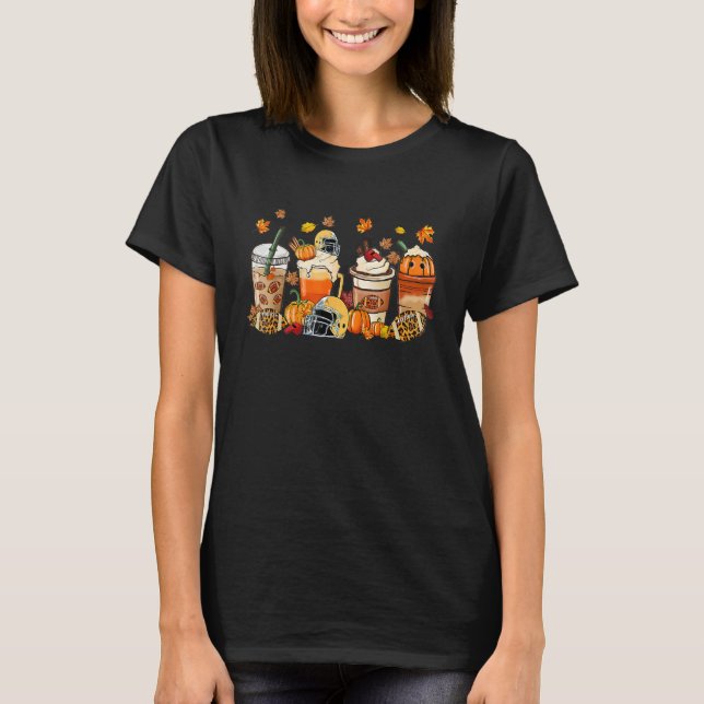 Football Coffee Drink Pumpkin Spice Latte Autumn F T-Shirt (Vorderseite)