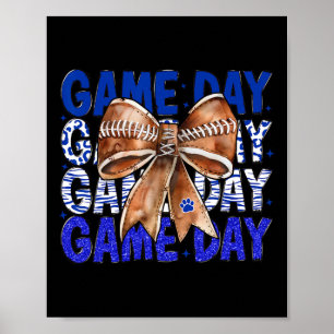 Football Coquette Bow Blue Bulldogs Game Day Poster