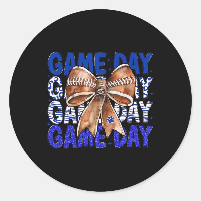 Football Coquette Bow Blue Bulldogs Game Day Runder Aufkleber (Vorderseite)