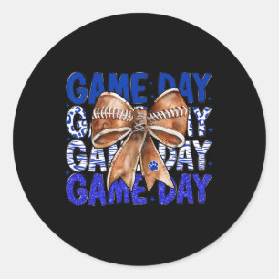 Football Coquette Bow Blue Bulldogs Game Day Runder Aufkleber
