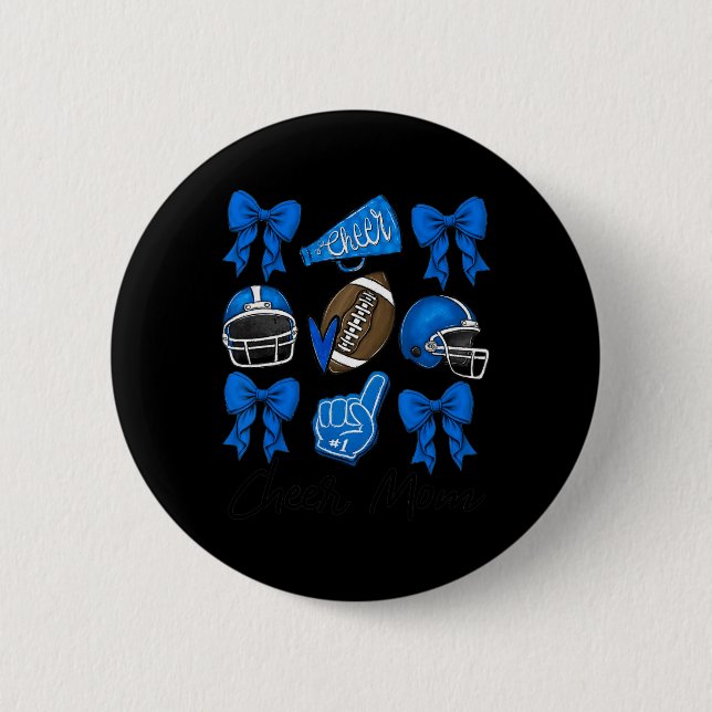 Football Coquette Bow Cheer Mama Blue Button (Vorderseite)