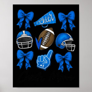 Football Coquette Bow Cheer Mama Blue Poster