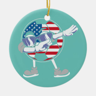 Football Dabbing USA 4. Juli Amerikanische Flagge Keramik Ornament