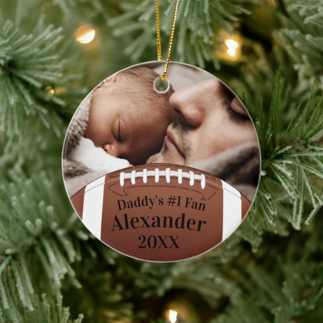 Football Daddy's #1 Fan mit Foto Keramik Ornament (Baum)