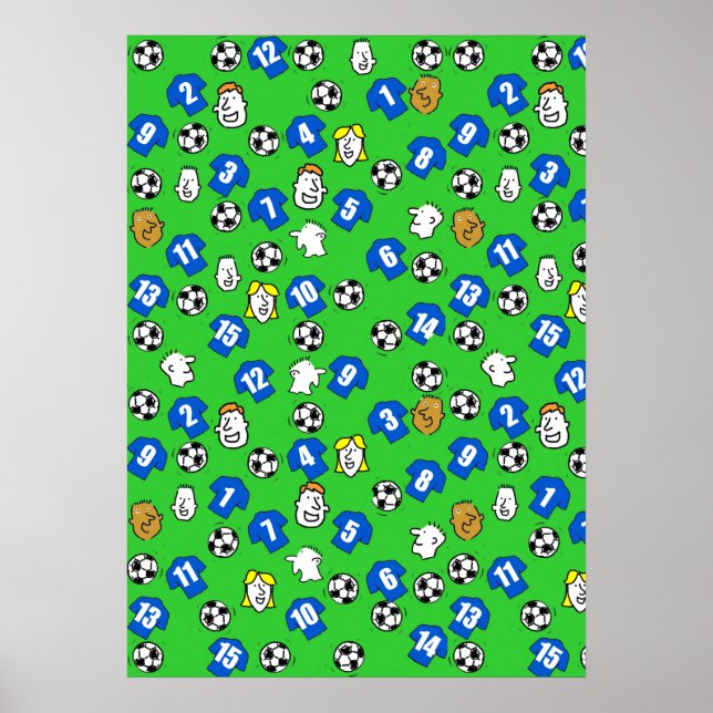 Football Design Wall Poster mit blauen Shirts (Vorne)