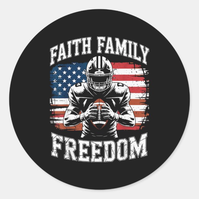 Football Faith Family Dom Patriotic Christian Foot Runder Aufkleber (Vorderseite)
