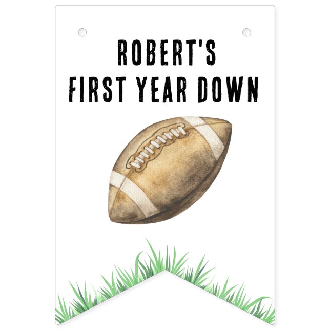 Football First Year Down Birthday Party Wimpelkette (Erste Fahne)