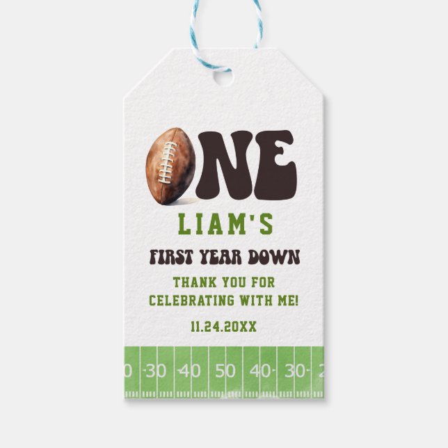 Football First Year Down Thank You Favors Geschenkanhänger (Vorderseite)