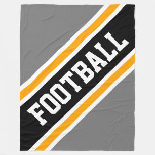 FOOTBALL Fun Diagonal Schwarz Gelbe graue Streifen Fleecedecke