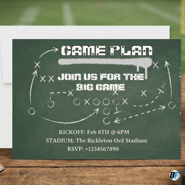 Football Game Plan Chalkboard Big Game Party Einladung (Von Creator hochgeladen)