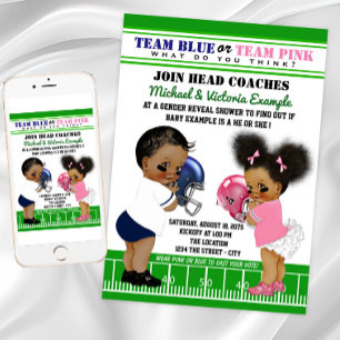 Football Gender offenbaren ethnische Babydusche Einladung