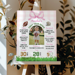 Football Girl Erster Geburtstag Pink Bow Milestone Poster