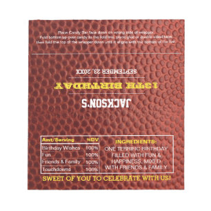 Football Gold Gastgeschenk Chocolate Candy Wrapper Notizblock
