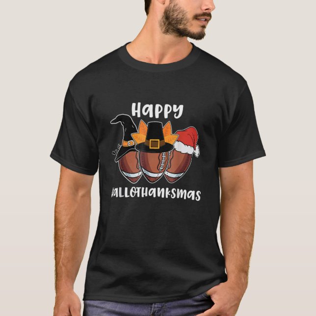 Football Hallothanksmas Halloween Thanksgiving Chr T-Shirt (Vorderseite)