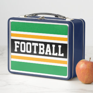 FOOTBALL Hellgrün Schwarz Orange Rennstreifen Metall Brotdose