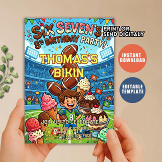 Football Ice Cream Drip Six Seven boy  Birthday  Einladung