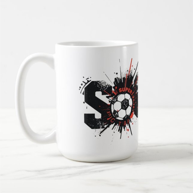 Football Is Life – Modern Soccer Typography Design Kaffeetasse (Links)