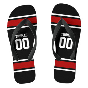 Football Jersey Black Red Personalisiert Flip Flops