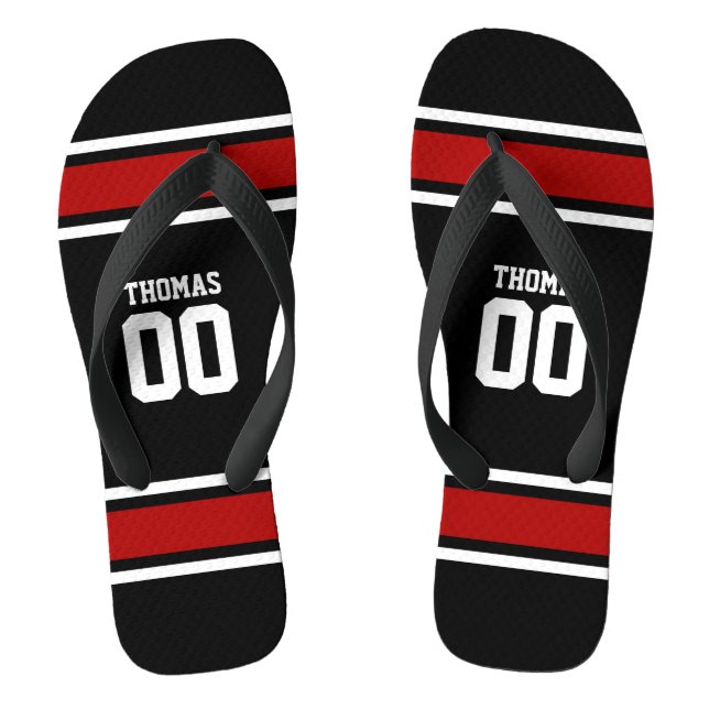 Football Jersey Black|Red Personalisiert Flip Flops (Fußbett)