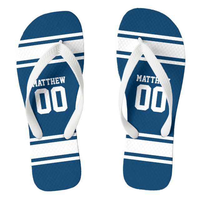 Football Jersey Blue|White Personalisiert Flip Flops (Fußbett)