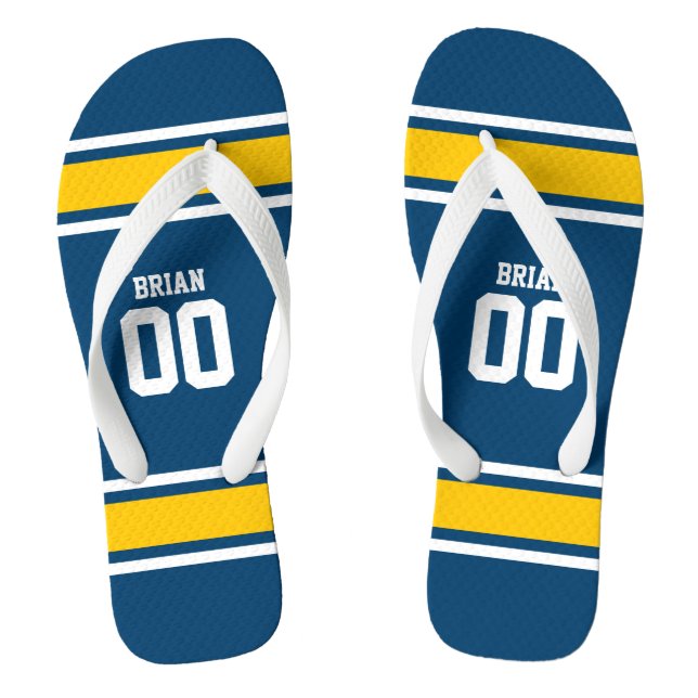 Football Jersey Blue|Yellow Personalisiert Flip Flops (Fußbett)
