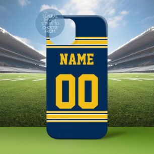 Football Jersey - Navy Gold Name Number iPhone 15 Hülle