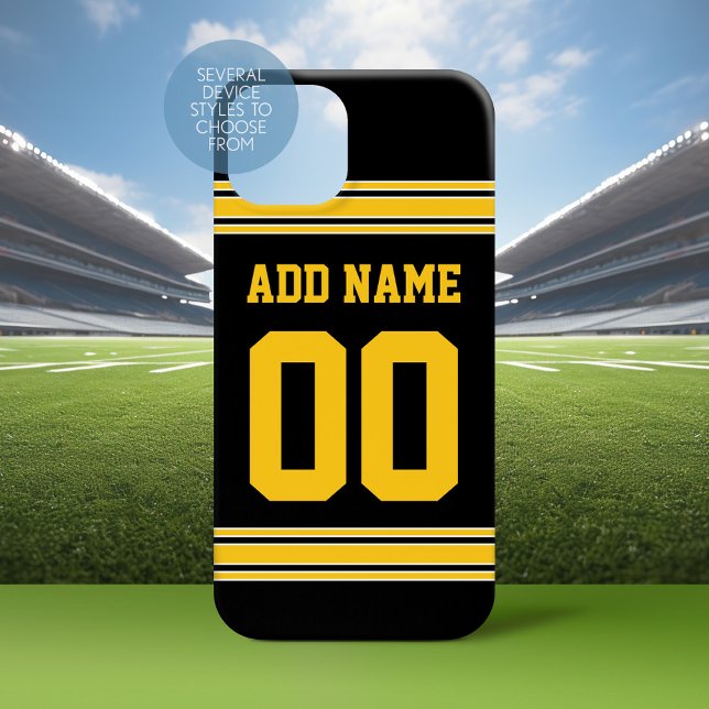 Football Jersey - Schwarzer Gold Name und Teamnumm Case-Mate iPhone Hülle (Personalized Phone Case with a Football Jersey Stripe Design)